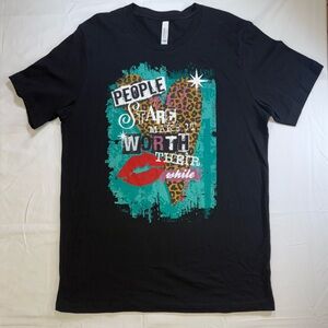 Bella Canvas Black Tee with Teal and Leopard Graphic